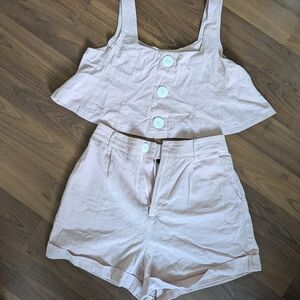 100% Cotton Light Pink Crop Top And High Waist Short Set
